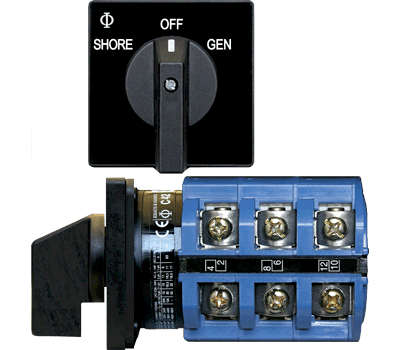 BLUE SEA SYSTEMS BS-9019 AC Source Select Sw, 2 Srce, 3 Pole, 65A