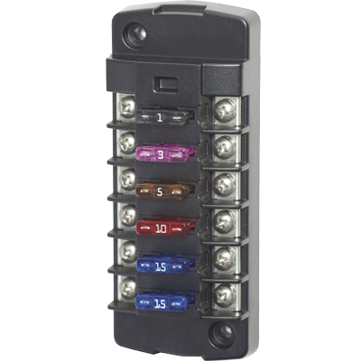 BLUE SEA SYSTEMS BS-5037 Fuse Block, ATC, 6 Ind. Ckt, w/o Cover