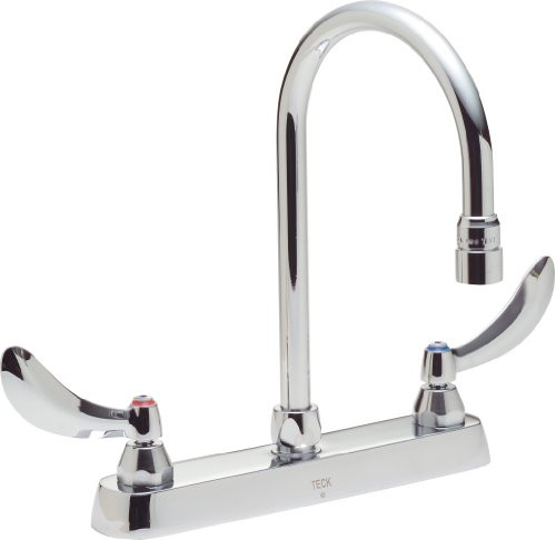 Delta 26C3944 ® LEAD-FREE DECK-MOUNTED KITCHEN FAUCET WITH GOOSENECK SPOUT AND WRISTBLADE HANDLES, 8-INCH CENTER, CHROME-PLATED