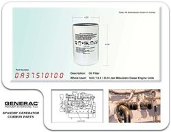 GENERAC 0A37510100 Oil Filter 14.6/18.5/33.9l
