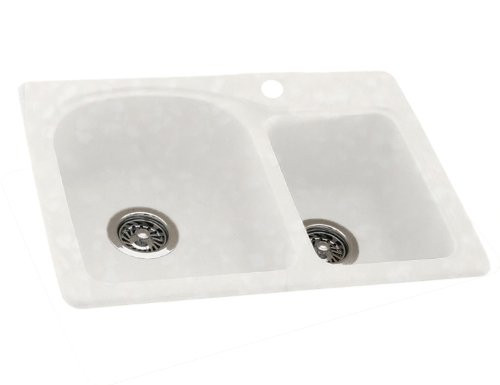 Swan SKSDB3322TWH Swanstone Solid Surface 1-Hole Dual Mount Double-Bowl Kitchen Sink 33-in L X 22-in H X 9-in H Tahiti White