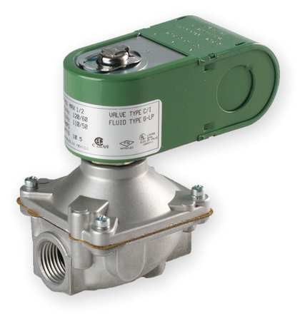 ASCO 68643 Aluminum Body Low Pressure Direct Acting Fuel Gas Shutoff Valve, 3/4" Pipe Size, 2-Way Normally Closed, Nitrile Butylene Sealing, 0.812" Orifice, 9 Cv Flow, 24V/60 Hz