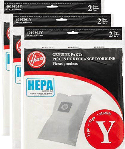 HOOVER COMPANY H-4010801Y Hoover & #174 Type Y HEPA Bag for U5140900, U6485900, CH53005, C1703-900 Vacs, 2/Pk - AH10040.