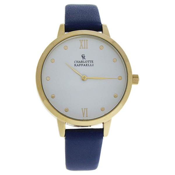 Charlotte Raffaelli W-WAT-1510 Charlotte Raffaeli CRB008 La Basic | Analog Wrist Watch for Women | Stainless Steel 38mm Gold Case | White Dial | Blue Genuine Leather Strap