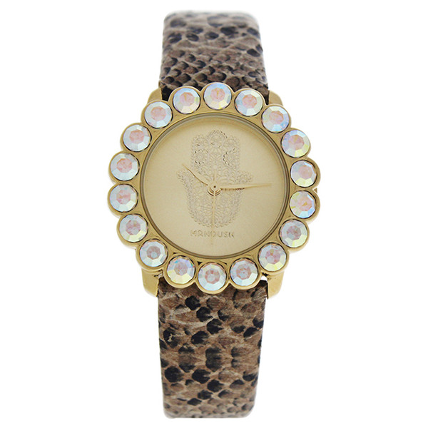 Manoush W-WAT-1504 MSHSCGL Scarlett - Gold Crocodile Leather Strash Watch