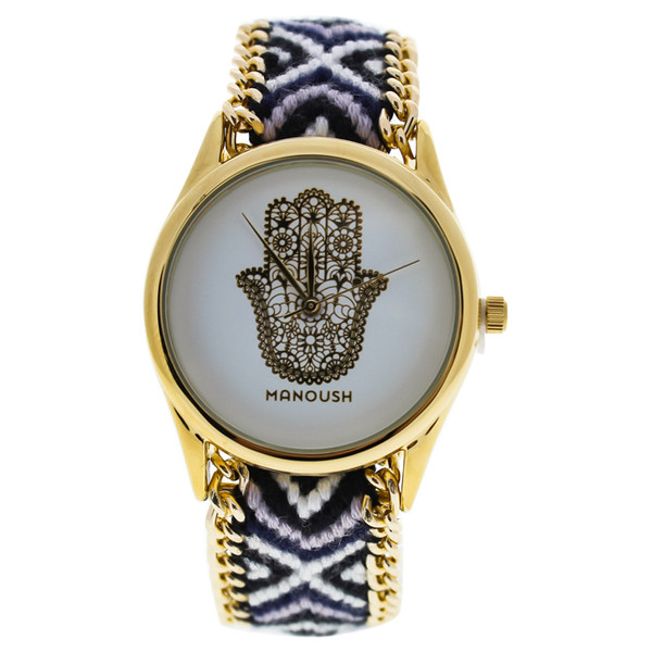 Manoush W-WAT-1534 MSHHIWH Hindi Hand - Gold/Black Nylon Strap Watch