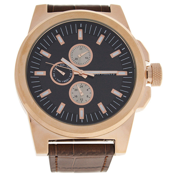Louis Villiers M-WAT-1327 LVAG3733-16 Rose Gold/Brown Leather Strap Watch