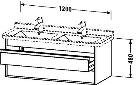 Duravit KT664604949 Vanity unit wall-mounted 2 drawers for #033213; Graphite Matt, 18 1/4" x 47 1/4" Graphite Matt