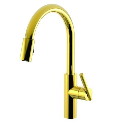 Ginger USA N1500-5103/01 Brass Forever Brass (PVD) East Linear Kitchen Faucet with Metal Lever Handle and Pull-down Spray
