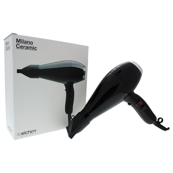 Elchim U-HC-12082 Milano Ceramic Hair Dryer: Slim & Lightweight Salon Professional Blow Dryer - 2000 Watt, Black/Silver