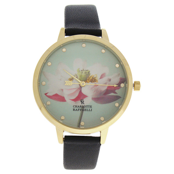 Charlotte Raffaelli W-WAT-1427 CRF008 La Florale - Gold/Black Leather Strap Watch