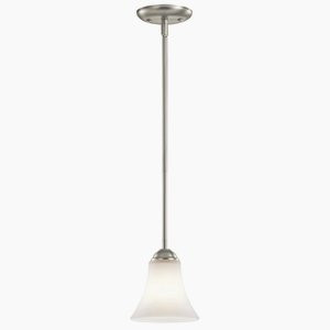 KICHLER 43511NI  Keiran 1-Light Mini-Pendant and Satin Etched Glass Shade, Brushed Nickel Finish