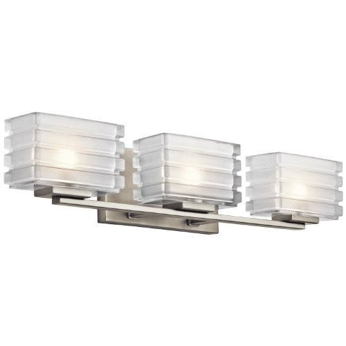 KICHLER 45479NI Lighting Bazely 3LT Vanity Fixture, Brushed Nickel Finish with Etched White Glass Shades