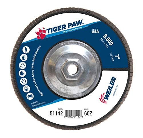 WEILER 804-51142 7 TIGER PAW ABRASIVE FLAP DISC-FLAT-60Z- 5/8-