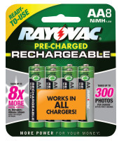 RAYOVAC 620-LD715-8OP-GEND RECHARGE AA 1 350MAH BATTERIES NIHM (EA=8PK)