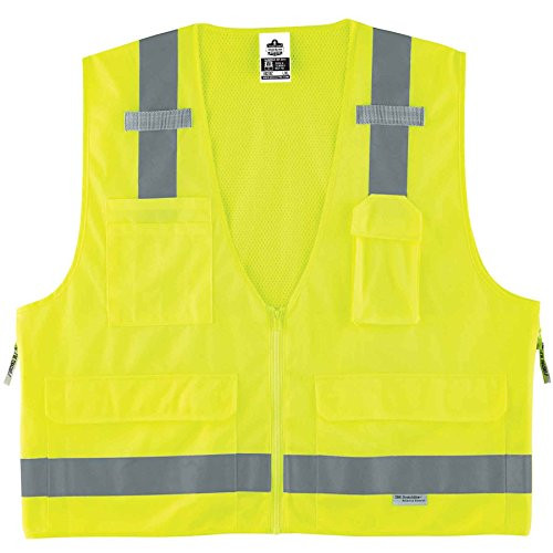 ERGODYNE 150-21425 LIME SURVEYOR VEST SOLID/MESH ZIP
