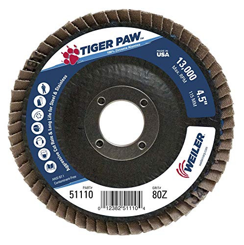 WEILER 804-51110 4-1/2 TIGER PAW ABRASIVE FLAP DISC- FLAT- - 80Z