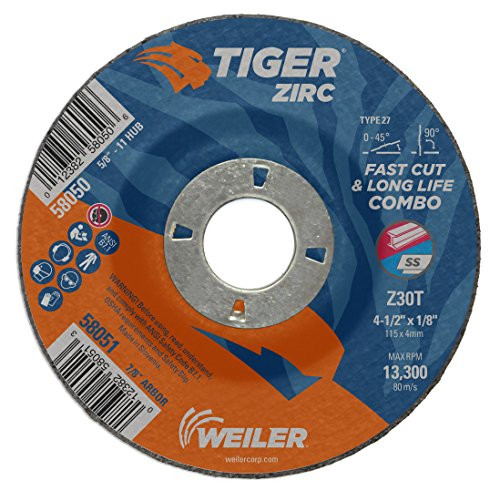 WEILER 804-58051 4-1/2 X 1/8 TIGER ZIRC TY27 COMB WHL  7/8 AH