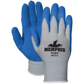 Mcr Safety B1145356 Memphis Glove Flex Seamless Nylon Knitted Memphis Gloves with Blue Foam Latex Dipped Palm And Finger, Blue/Gray, Medium, 1-Pair