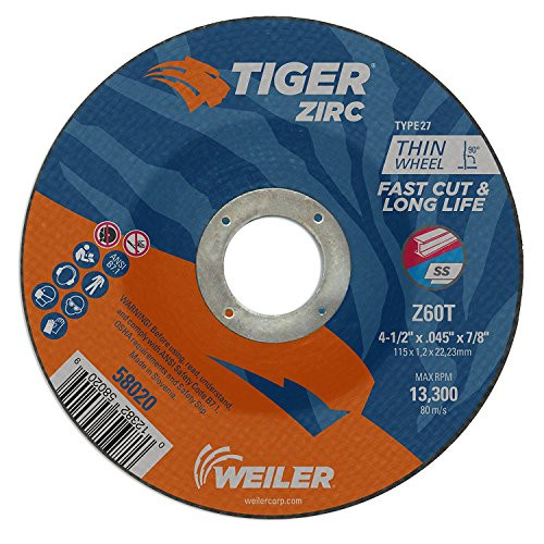WEILER 804-58020 4-1/2 X 045 TIGER ZIRC TY27 C-O WHL   7/8 AH