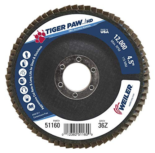 WEILER 804-51160 4-1/2 TIGER PAW SUPER HIGH DENSITY FLAP DISC  F