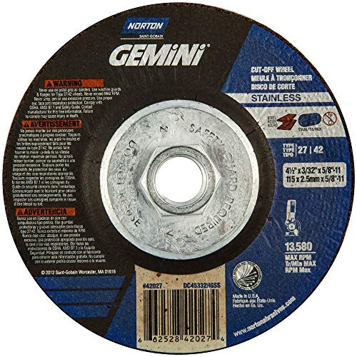 NORTON 547-66252842027 4-1/2X3/32X5/8-11 GEMINITYPE 27 DEPRESS. CTR. WH