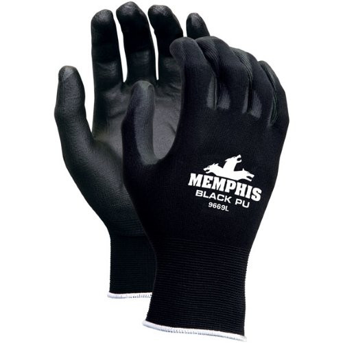 Mcr Safety 345597 Nylon Knitted Shell s with Black PU Dipped Palm and Fingers, Black, X-Large, 1-Pair