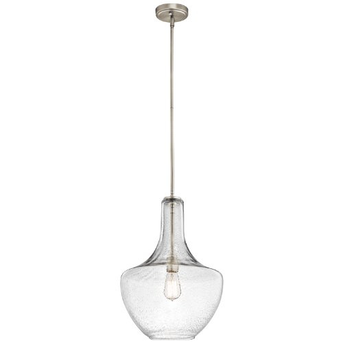 KICHLER 42046NICS Lighting Everly 1LT Pendant, Brushed Nickel Finish with Clear Seedy Glass