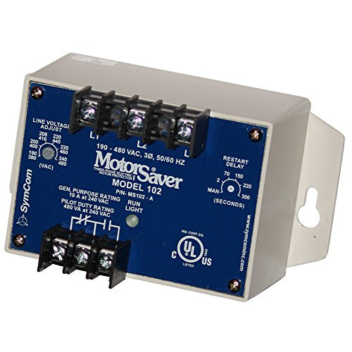 Littelfuse 102A SymCom MotorSaver 3-Phase Voltage Monitor, Model 2, 190-480V, Variable Restart Delay