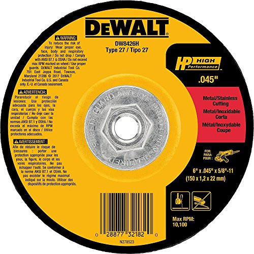 DEWALT 115-DW8426H 6 X .045 X 5/8 - 11 HP CUTOFF WHEEL