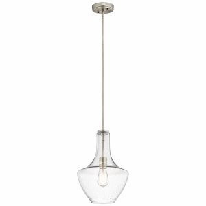 KICHLER 42141NICS Lighting Everly 1LT Pendant, Brushed Nickel Finish with Clear Seedy Glass