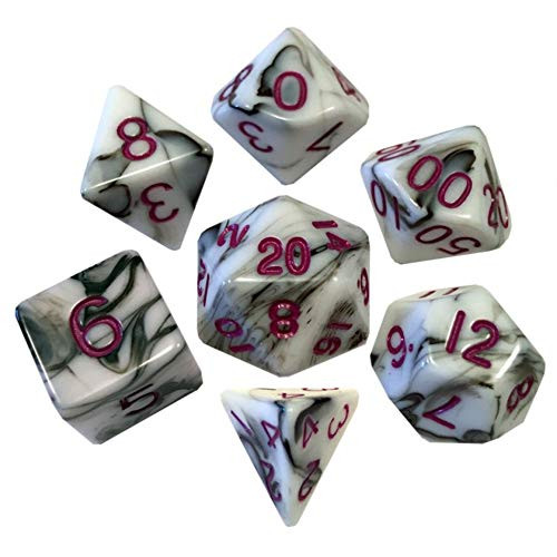 7-Set: 16mm: Acrylic BKWHpu Metallic Dice Games LIC1037