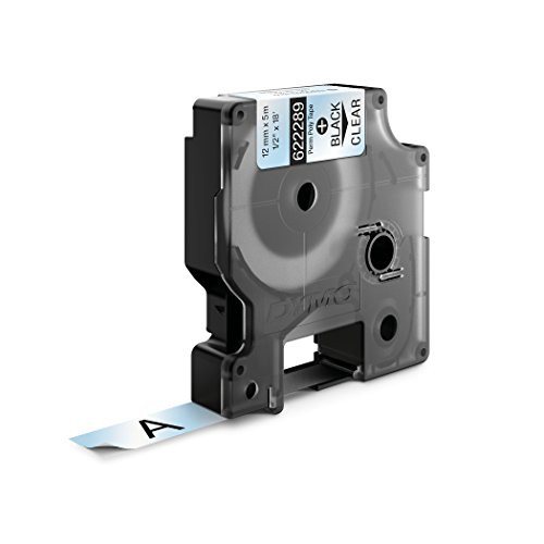 Dymo RNO622289 Industrial Labels, 1/2", Permanent Polyester, Black on Clear,