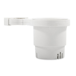 Camco Clamp-On Rail Mounted Cup Holder - Small for Up to 1-1/4 Rail - White