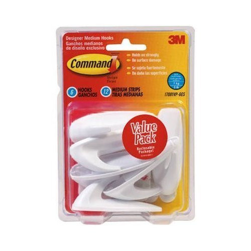 3M/COMMERCIAL TAPE DIV. MMM170816ES HOOK,MEDIUM,6/PK,WH