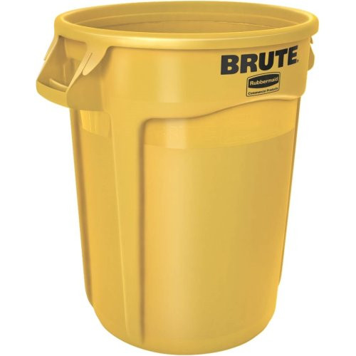 Rubbermaid 133899 Brute & #174 2632 Trash Container w/Venting Channels 32 Gallon - Yellow