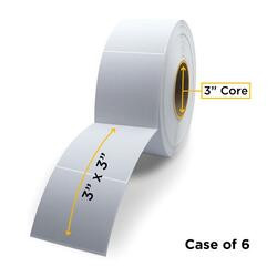 Clover Imaging CIGT23030P CIGT2P: Thermal Transfer blank white high gloss polyester label roll. Label size 3 wide x 3 height for Zebra Industrial printers non-perforated, acrylic permanent adhesive/standard 40# liner. 3.0 ID x 8.0 Max OD, (3 x 3)