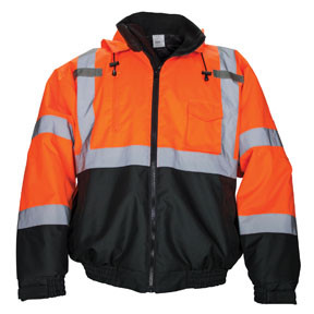 SAS Safety SAS-692-1509 Hi-Viz Class-3 Hooded Bomber Jacket, Large, Orange