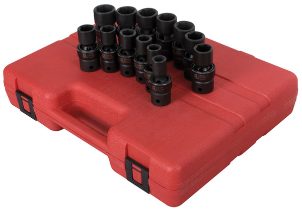 Sunex SUU-2665 , 1/2 Inch Drive Universal Impact Socket Set, 13-Piece, Metric, 12mm - 24mm, Cr-Mo Alloy Steel, Radius Corner Design, Heavy Duty Storage Case