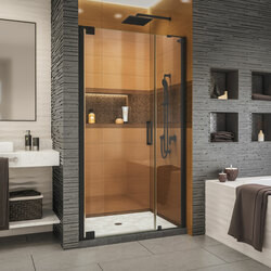 DreamLine SHDR-4328120-09 The DreamLine Elegance-LS pivot shower door or enclosure has a modern frameless design to enhance any decor with an open, inviting look. The Elegance-LS easily becomes the focal point of your bathroom with a custom glass