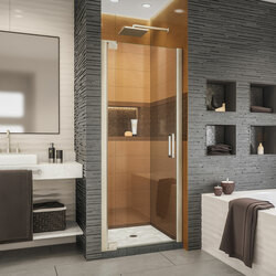 DreamLine SHDR-4328000-04 The DreamLine Elegance-LS pivot shower door or enclosure has a modern frameless design to enhance any decor with an open, inviting look. The Elegance-LS easily becomes the focal point of your bathroom with a custom glass