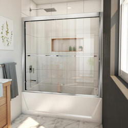 DreamLine SHDR-1860580-01 The DreamLine Duet Plus sliding bypass shower or tub door has a sleek, elegant design that will complement both classic and modern bathroom decors. The Duet Plus features semi-frameless glass and smooth gliding rollers for a