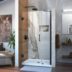 DreamLine SHDR-20357210C-09 The DreamLine Unidoor is a frameless swing shower door designed in step with modern market trends. The elegant design and an incredible range of sizes are combined in the Unidoor for the look of custom glass at an