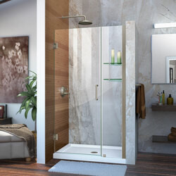 DreamLine SHDR-20427210S-04 The DreamLine Unidoor is a frameless swing shower door designed in step with modern market trends. The elegant design and an incredible range of sizes are combined in the Unidoor for the look of custom glass at an