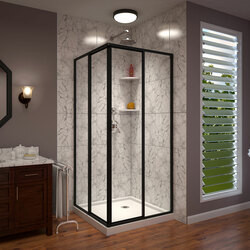 DreamLine DL-6710-09 This kit combines a CORNERVIEW shower enclosure with a coordinating SlimLine shower base. The CORNERVIEW shower enclosure is a perfect combination of solid construction and timeless design. The corner installation provides an