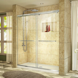 DreamLine DL-6942C-01CL This DreamLine shower kit offers the perfect solution for a bathroom remodel or tub-to-shower conversion project with a CHARISMA frameless bypass shower door and a coordinating SlimLine shower base. The CHARISMA has a no wall