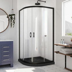 DreamLine DL-6701-89-09 The DreamLine Prime sliding shower enclosure and base kit adds style and bold design to your shower space. The neo round sliding style of the Prime enclosure can fit into virtually any corner, making it perfect for smaller to