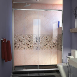 DreamLine DL-6963L-88-01 The DreamLine Visions shower or tub door offers breathtaking style for your shower area. Visions features a unique design with two stationary glass panels and two sliding glass panels that open to create an ample center point