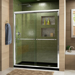 DreamLine DL-6953R-88-01 The DreamLine Duet sliding bypass shower or tub door has a sleek, elegant design that will complement both classic and modern bathroom decors. The Duet features semi-frameless glass and smooth gliding rollers for a touch of