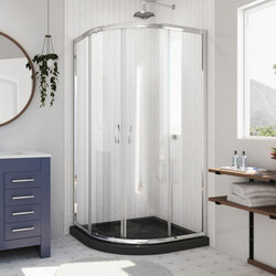 DreamLine DL-6701-89-01 The DreamLine Prime sliding shower enclosure and base kit adds style and bold design to your shower space. The neo round sliding style of the Prime enclosure can fit into virtually any corner, making it perfect for smaller to